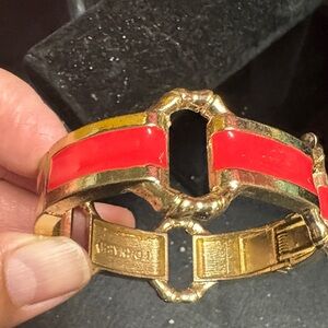 Gold-Tone Bracelet with Red Enamel Inlay